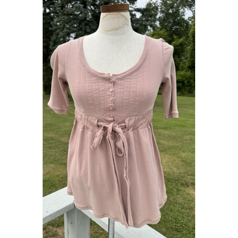 Y2K Tee Shop Babydoll Henley Coquette Empire Waist Blush Pink Small